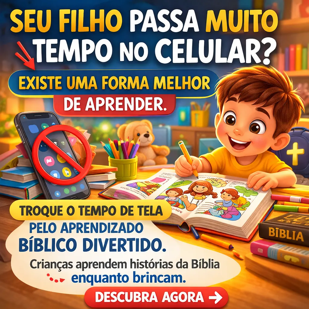 Arte: seu filho passa muito tempo no celular? Troque o tempo de tela pelo aprendizado bíblico divertido